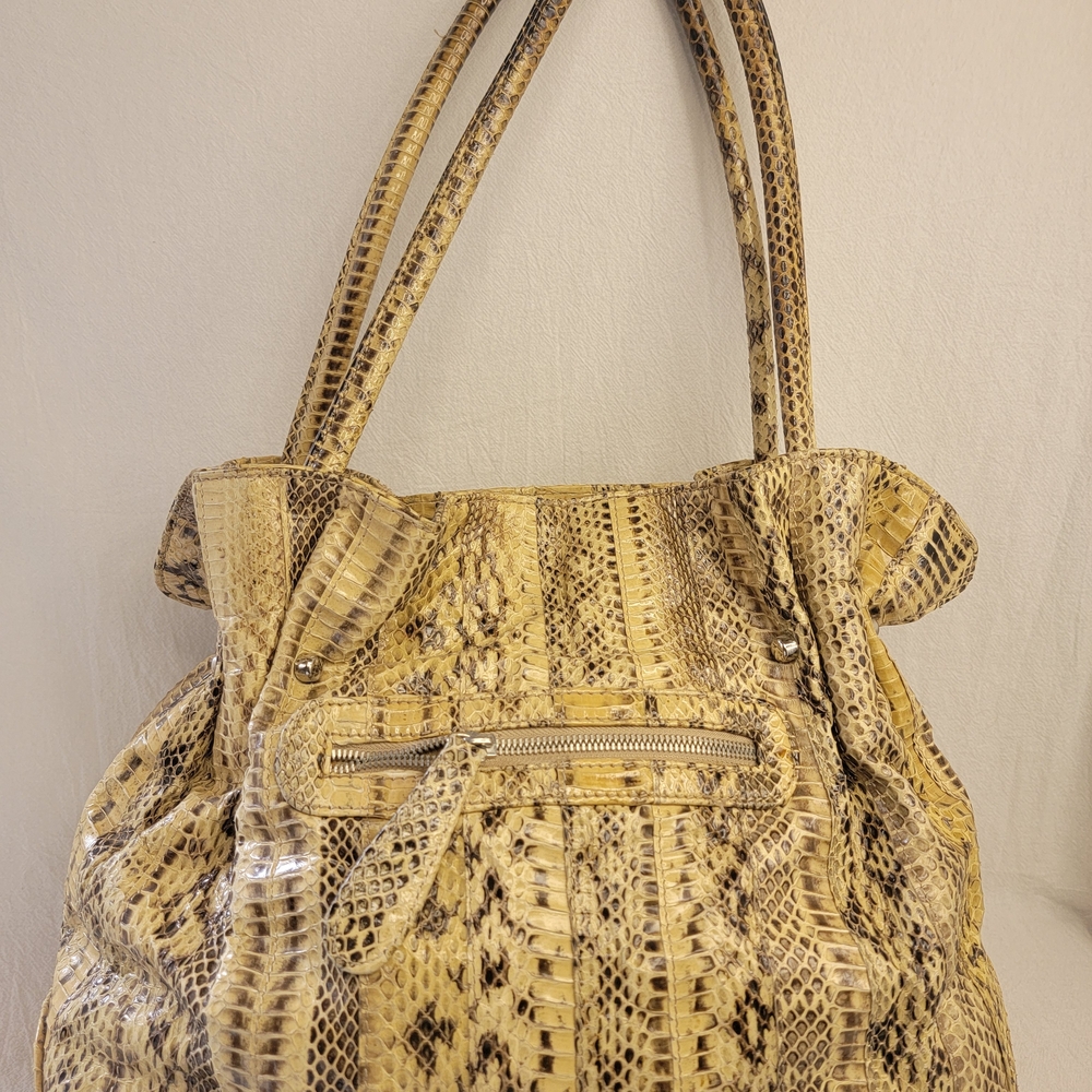 VNTG Y2K Pure 100% Genuine Leather Python Print  Silver Toned Hardware Hand Bag - Picture 6 of 13